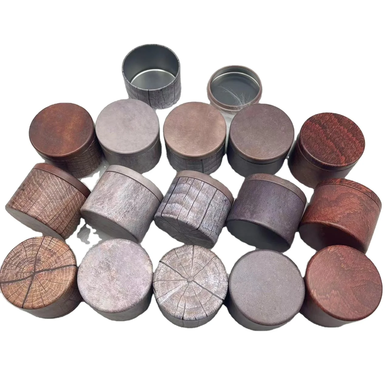 New Arrival Custom Printing Wooden Grain Candle Tin 4OZ 8OZ With Lid