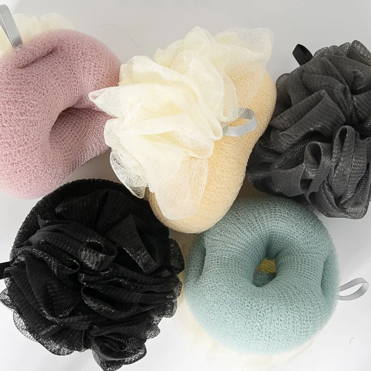 GLOWAY Elastic Hand Strap Design Double-Sided Mesh Pouf Exfoliating Bath Sponge For Both Massage And Body Cleaning