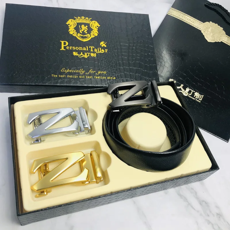 Factory Wholesale Trendy Fashion Gift Box Double buckle Z Luxury Brand Famous Designer Men Genuine Leather Belt