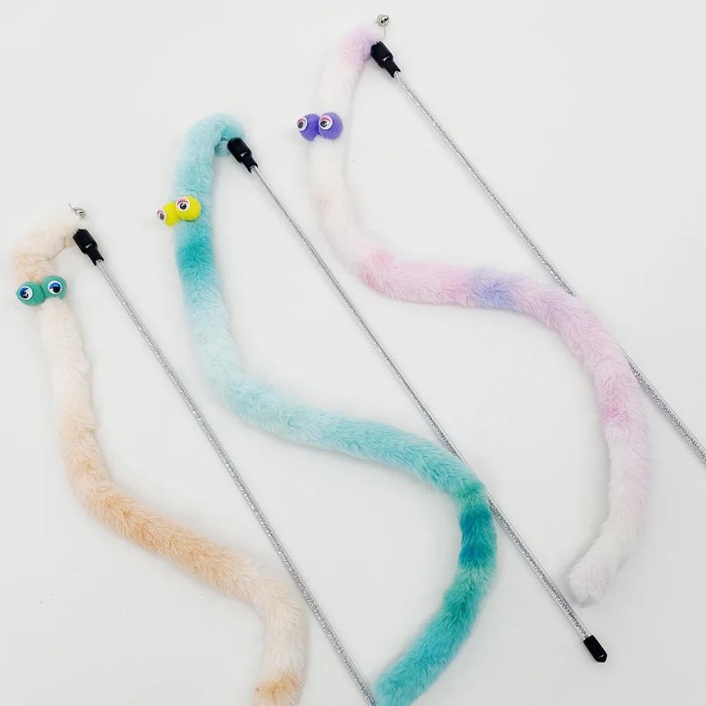 Big Eyes Interactive Cat Toy Plush Funny Kitten Cat Wand Stick With Fluff With Bells