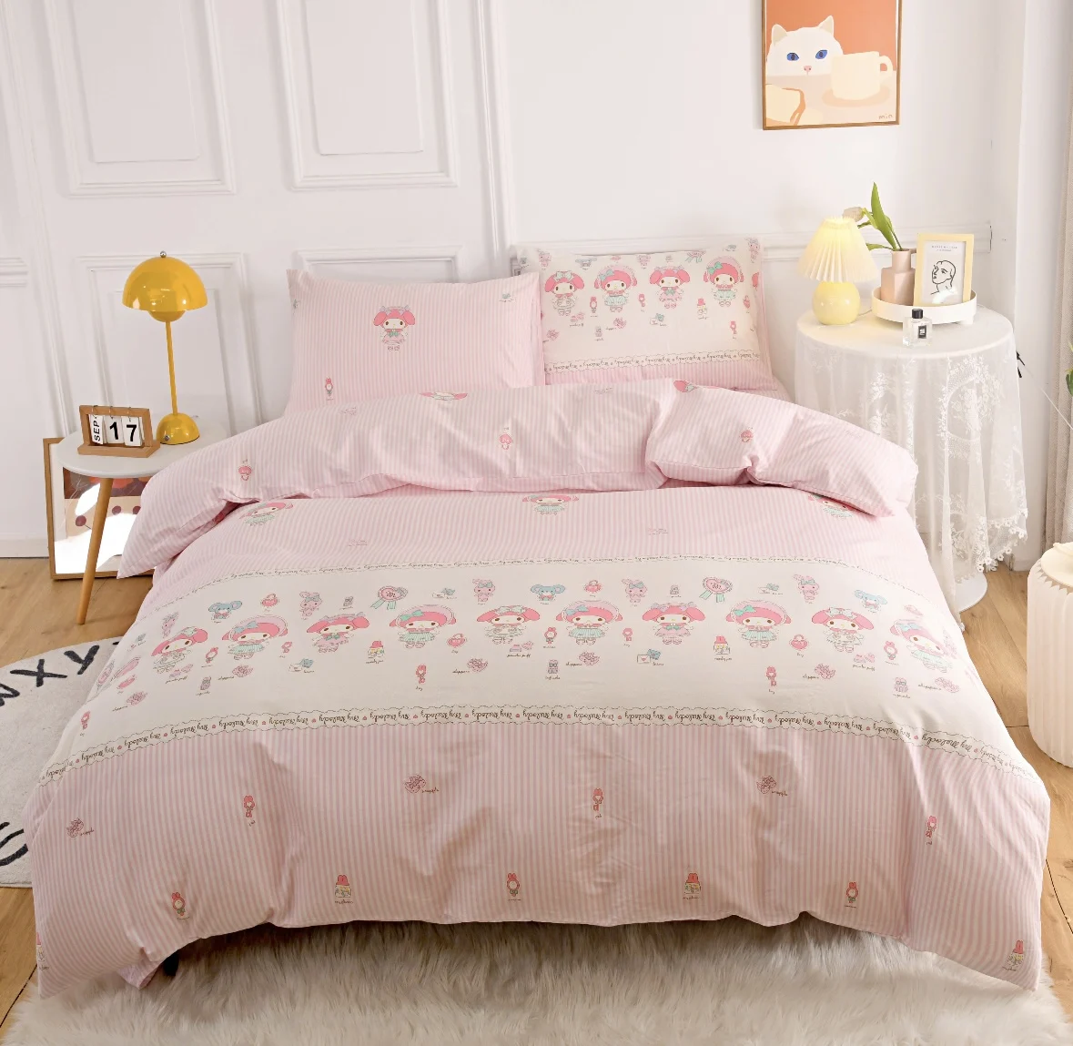 Hot Sale Amazon 100% Cotton Bedding Duvet Cover Set Customized Comforter Bed Sheet Set MY MELODY Cartoon Bedding Set Cotton
