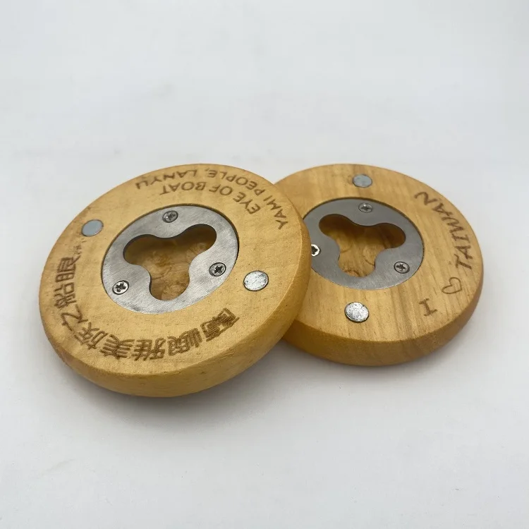 Customized or ready-made wood round-shaped beer opener with magnetic