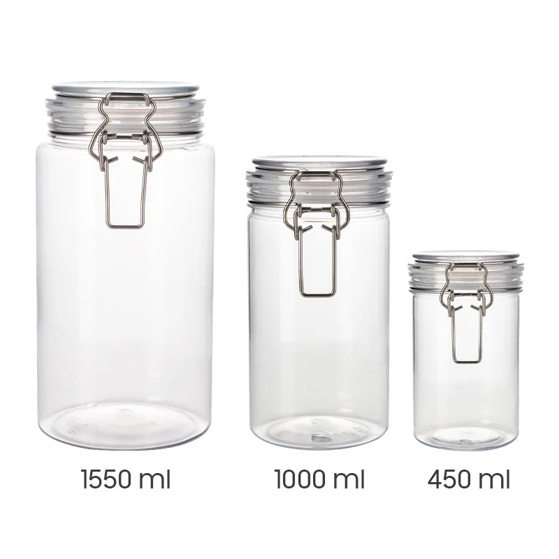 Unbreakable PET Food Container 100ml 200ml 450ml 1000ml 1500ml Airtight Food-grade PET Jar with Seal Wire Clamp Fastening