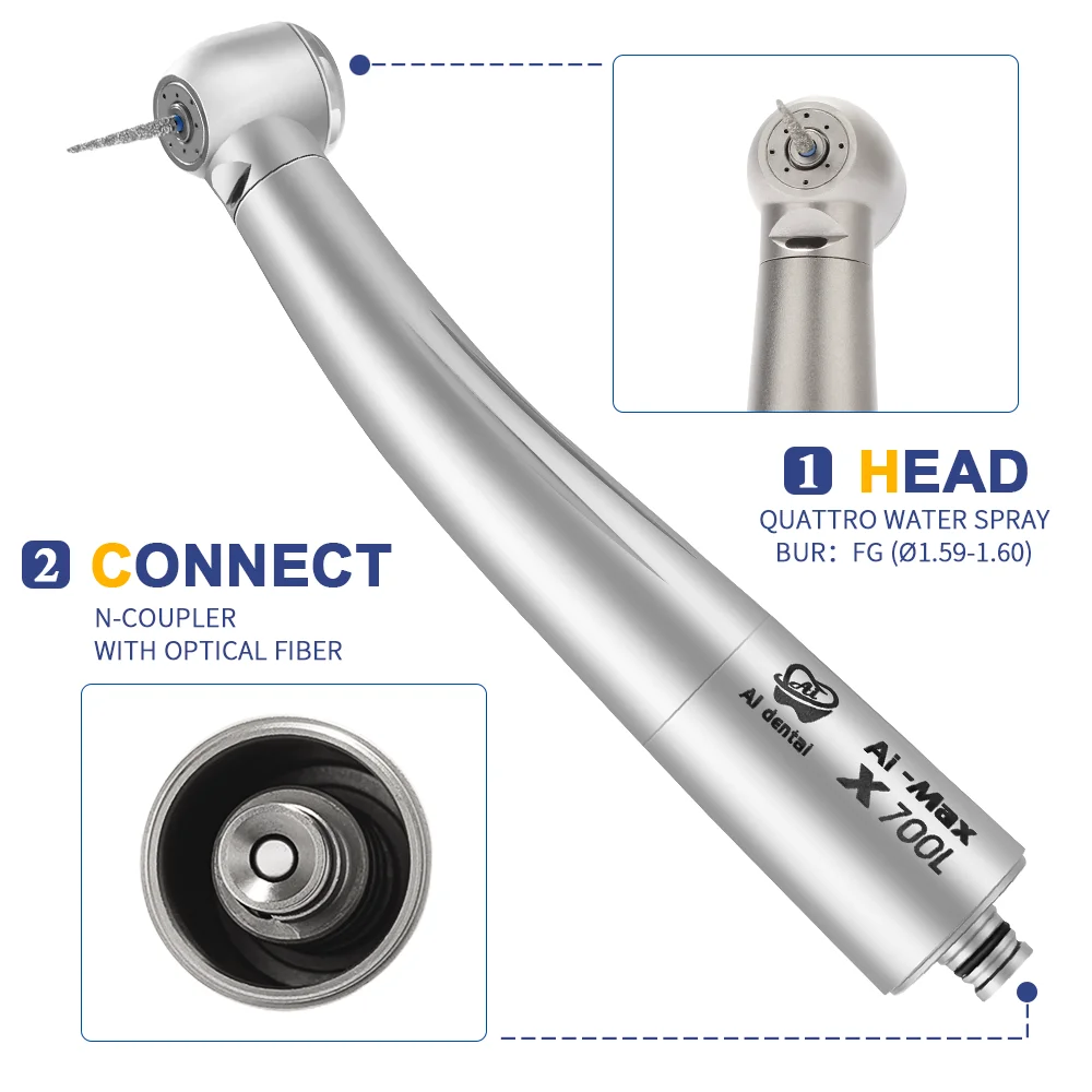 Dental handpiece high speed air turbine optic LED torque head quattro water spray stainless steel body dentistry equipment