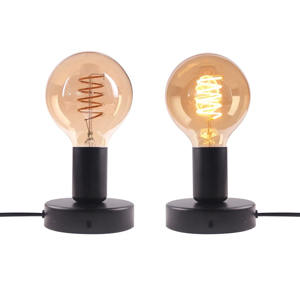 Black Silver E26 E27 Edison Bulb Holder Base Beside Desk Table Lamp Base With Switch And Wire