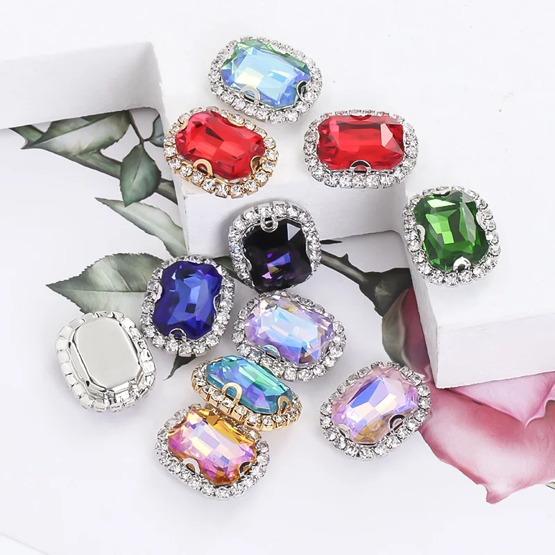 Manufacture Bulk DIY Gold Base Drill Rhinestones Chain Supplier Royal Square Shape Glass Claw Crystal For Dress