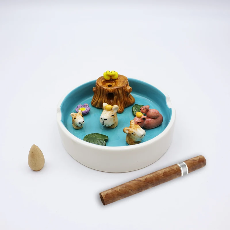 Wholesale office decor cute new design 3d cigar ash tray deflow incense burner custom ceramic guinea pig ashtray