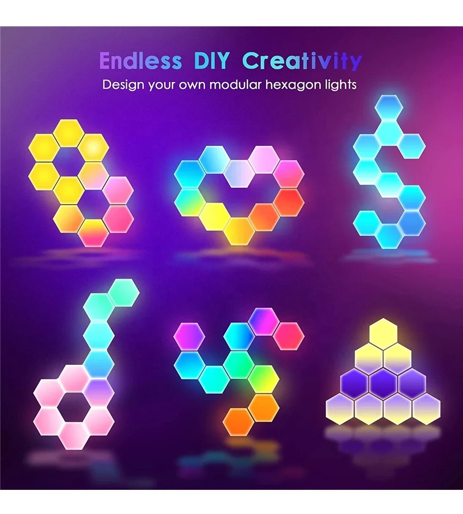 Smart App Remote Control LED Hexagon Lights RGB Color Changing Wall Sconces Music Sync Gaming Light