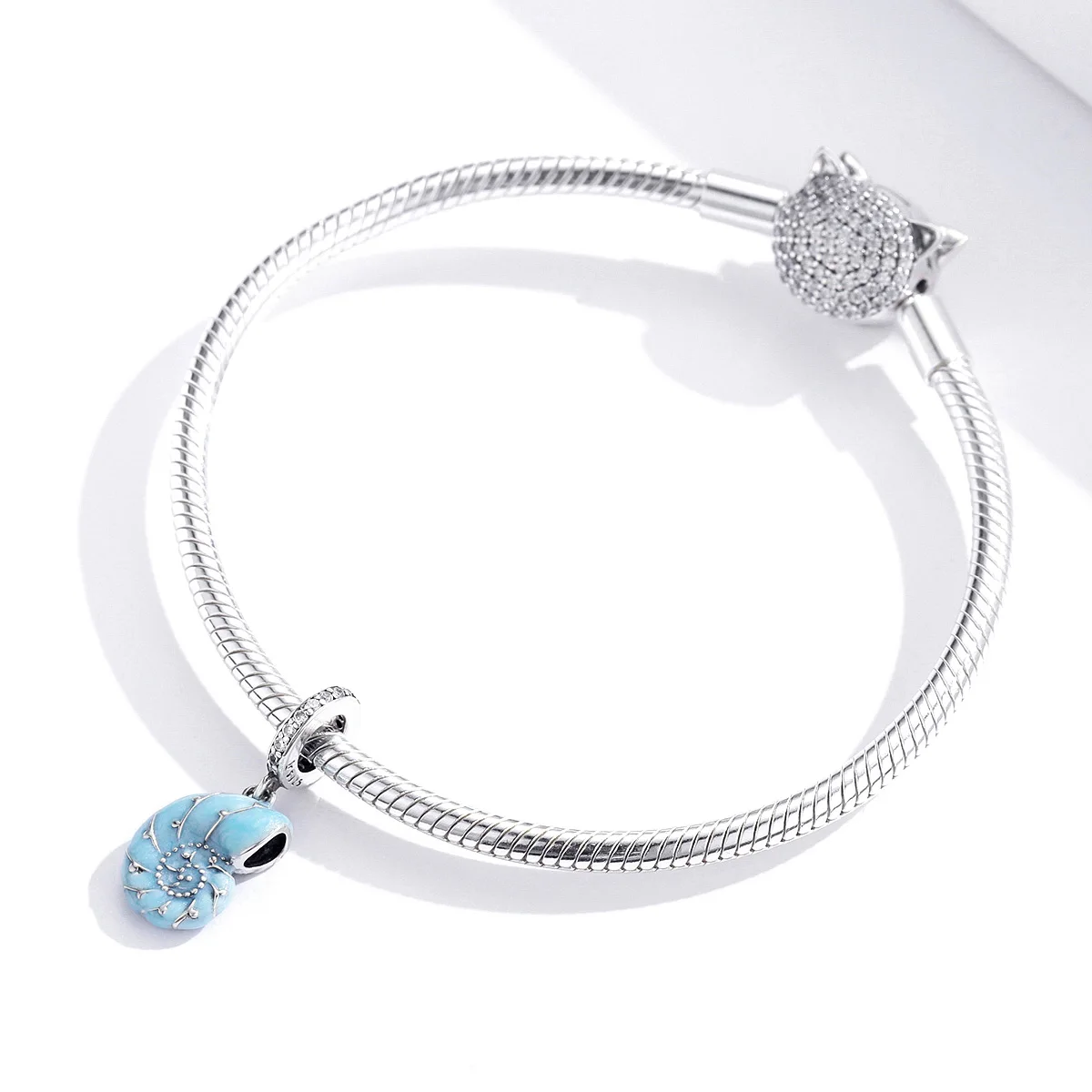 Silver Cute Blue Conch Pendant Charm fit Original Bracelet for Women 925 Sterling Silver Jewelry Making SCC1560