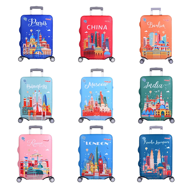 
2020 Amazon Customized High Quality Hot Selling City Design Spandex Luggage Cover 