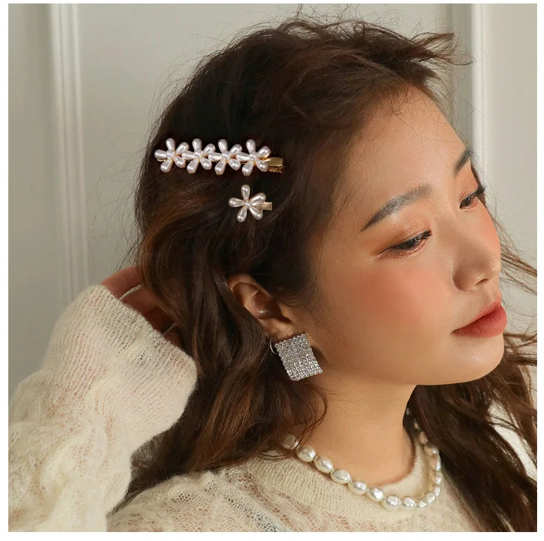 Fashion Flower Hairpin Pearl Duckbill Clip Girl Bangs Clip Daisy Style Hair Clip for Women Girls