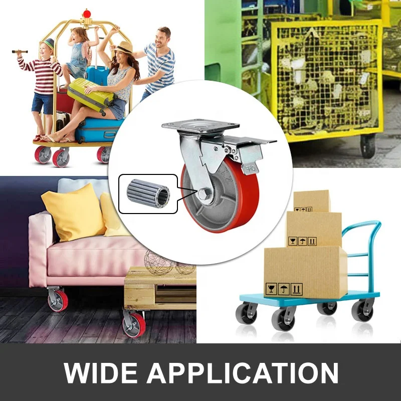 Wide application side brake heavy duty caster 3 to 10 inch wheels warehouse pallet furniture Industrial PU Wheel Caster 6 Inch