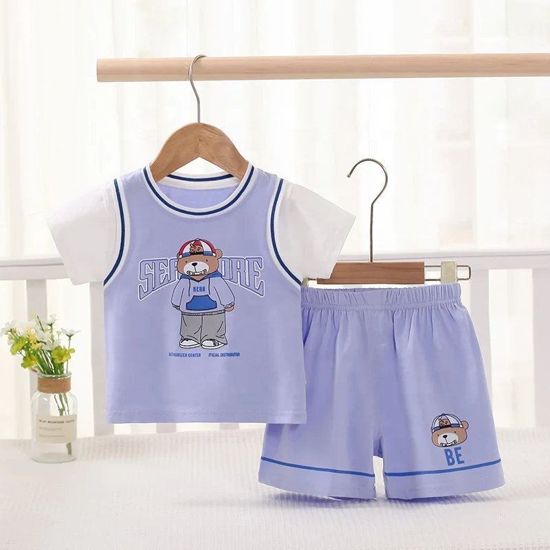 Спортивный баскетбольный жилет + шорты для мальчиков, Детский комплект без рукавов, От 1 до 5 лет Детский костюм с коротким рукавом и принтом