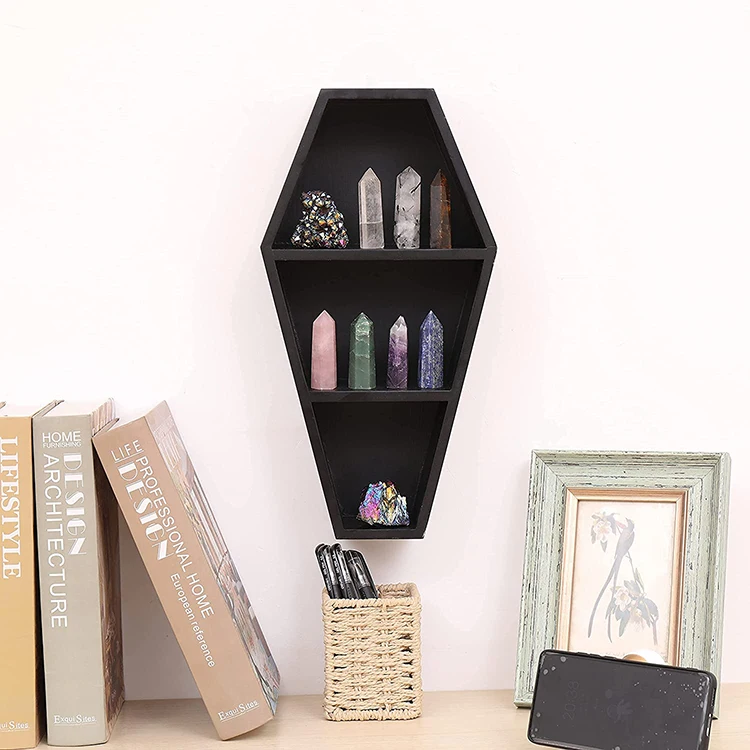 Лидер продаж, деревенский черный гроб, жуткий Готический настенный или настольный декор, домашняя плавающая деревянная полка