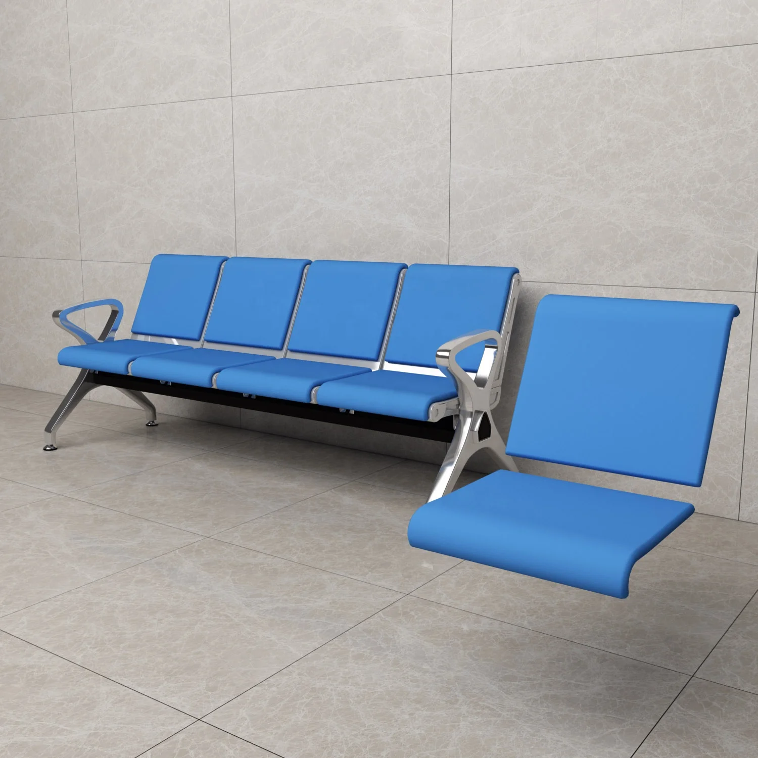 self-skinning PU foam Metal Frame 3-seater Waiting Chair Waiting Benches with Comfortable Backrest