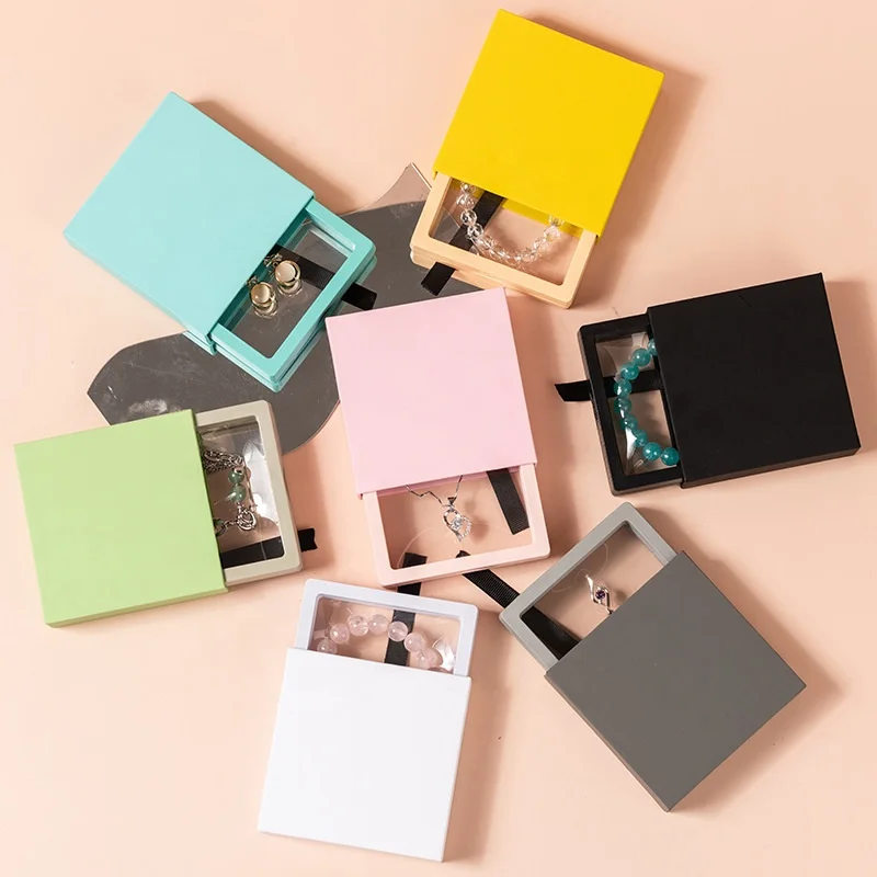 Transparent PE Film Plastic 3D Floating Frame Jewelry Display Holder Case Box Packaging With Paper Drawer Box Schmuckkastchen