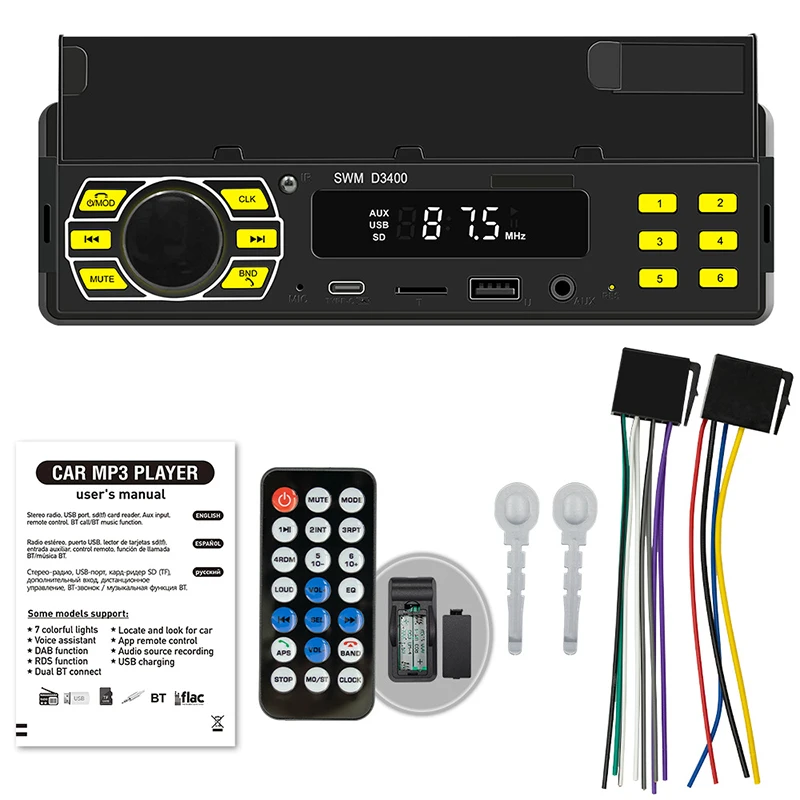 Hot Sale Car MP3 Player Stereo Autoradio Car Radio BT 12V In-dash 1 Din FM Aux In Receiver SD USB MP3 MMC WMA Multimedia Player