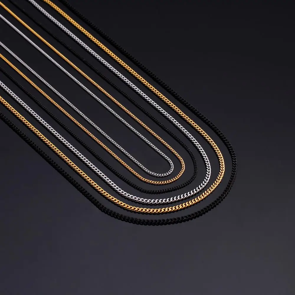 KALEN 1.5mm 2mm 316L Stainless Steel Smooth Curb Chains Necklace