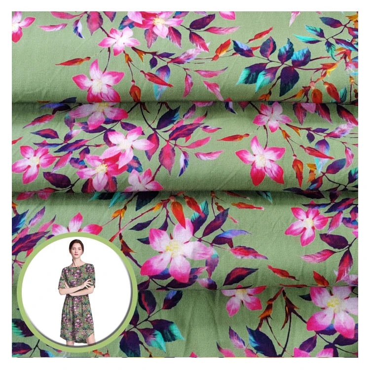 Digital Print Fabric Manufacturers China Textile Factory Dark Purple Polyester Rayon Digital Fabric For Clothing