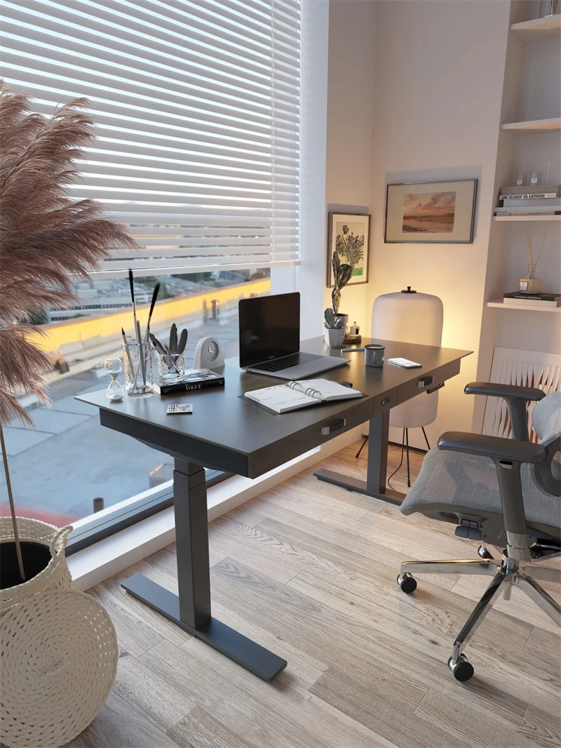 Luxury boss Electrical Height Adjustable Computer Sit Standing Office Desk Customized Workstation Wooden Style ergonomic tables