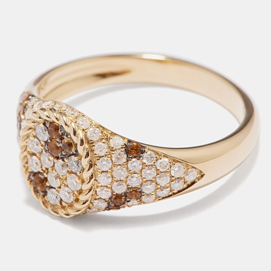 Firstmadam 14K Gold Champagne Diamond Cluster Setting Diamond Pinky Ring For Women