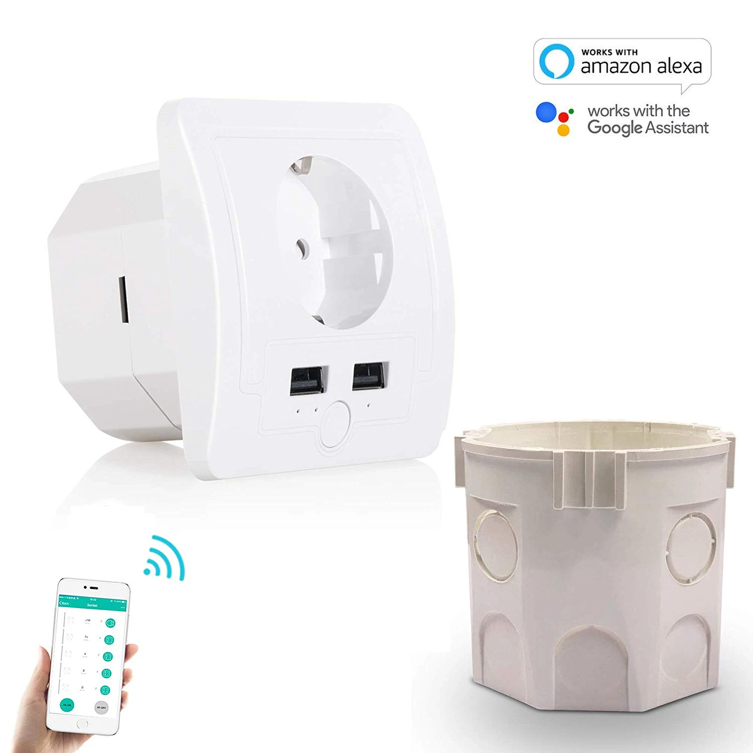 European smart home automation device with USB interface white WiFi Xenon graffiti Amazon Google switch plug socket