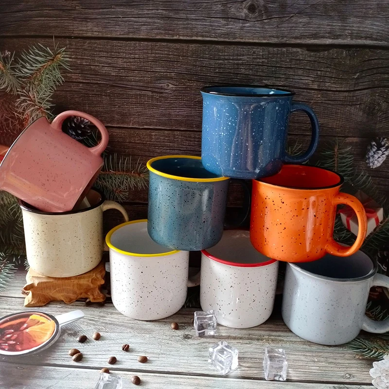 Wholesale Classic 16oz Vintage Speckled Camping Cup Mug printing Logo Enamel Stoneware Custom Logo Ceramic Campfire Coffee Mugs
