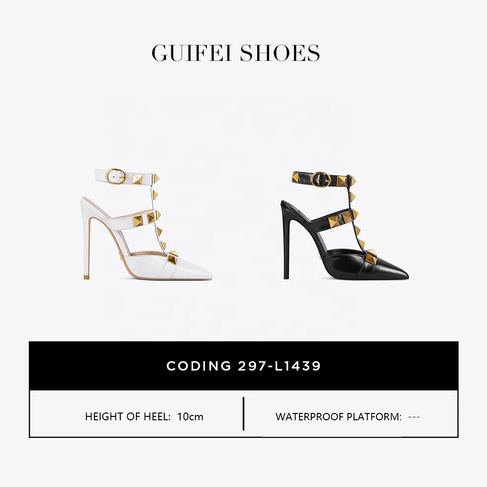 
High quality cow leather 2021 new punk rivet sandals ladies high heels fashion all-match party custom wholesale 