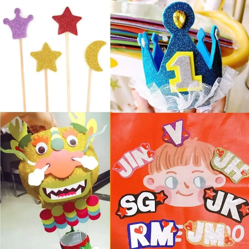 Self adhesive Glitter EVA foam sheet used for Christmas gift box packaging birthday party decoration DIY projects