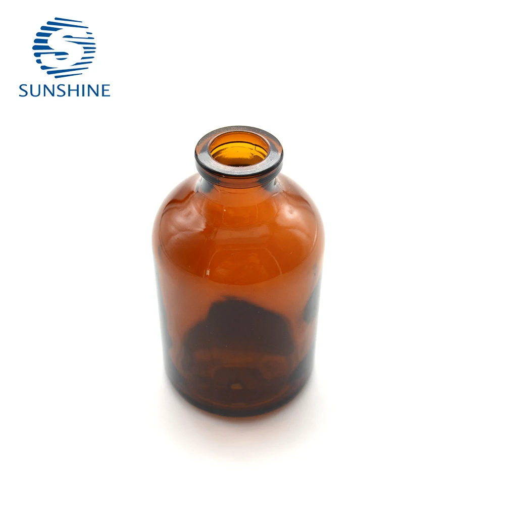 Good quality 50ml moulded injection glass vial amber glass vial for antibiotics