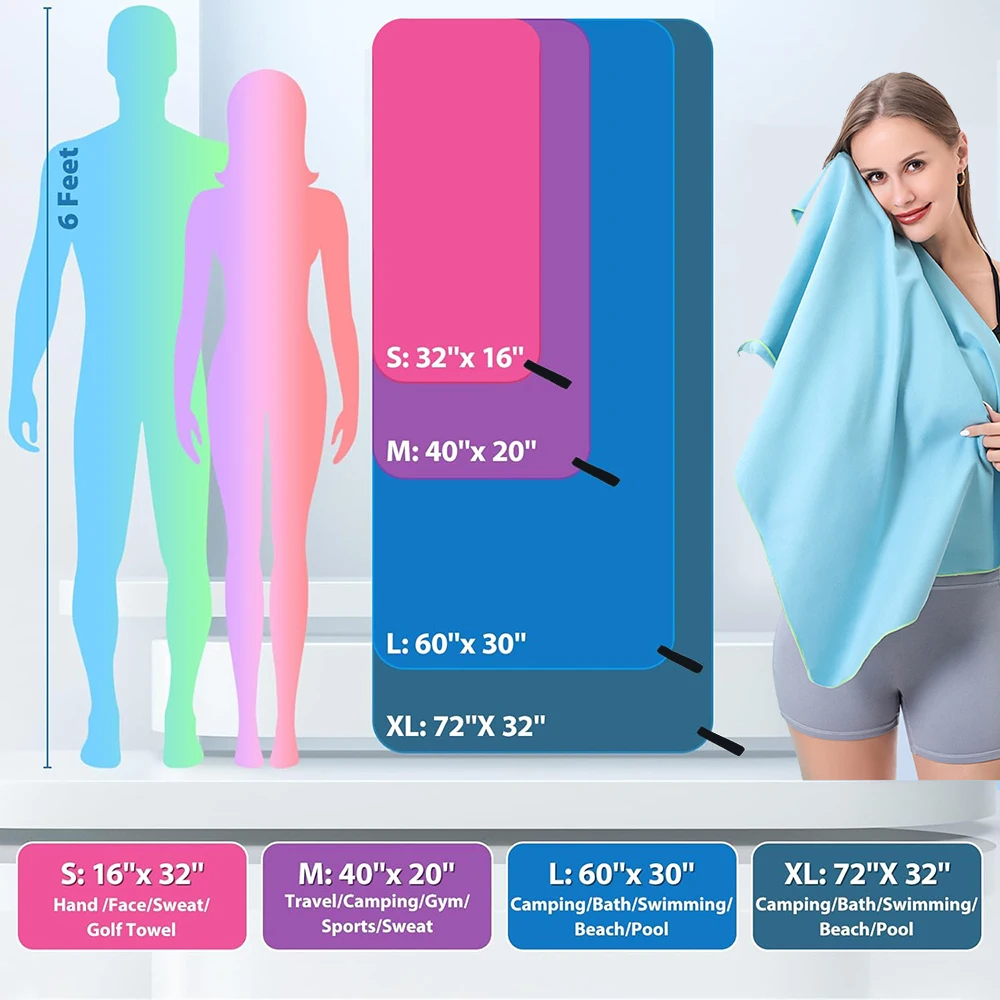 Microfibre Sports Towel Quick-drying Lightweight Workout & Gym Towel Microfibre for Camping, Fitness, Sports Woven Rectangle