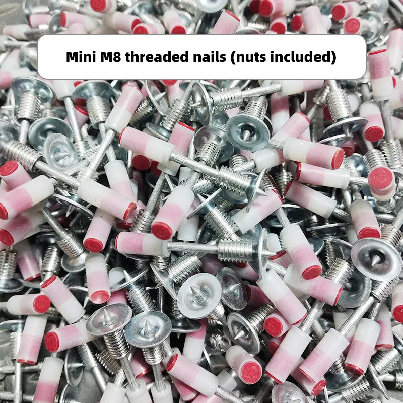 Mini threaded cannon nail M8 with threaded nail screw and nut suitable for cannon nail gun