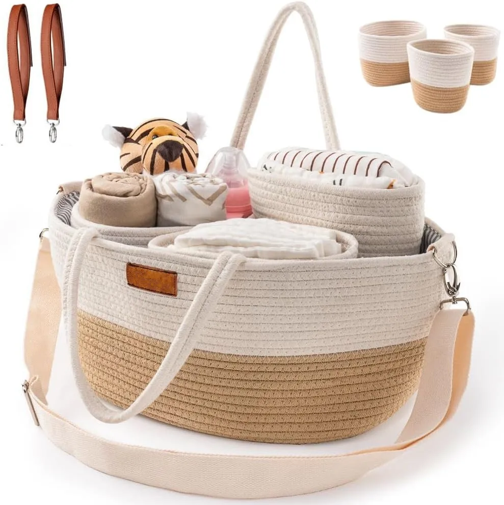 QJMAX High Quality Dividers for Baby Boy/Girl, Diaper Tote Bag for Bady Storage for Car | Nursery baby gift basket Caddy