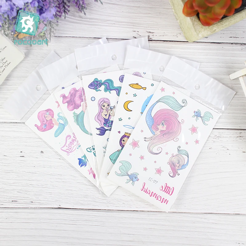 New Mermaid Designs Tattoo Temporary Waterproof Fish Girl Princess Design Cartoon Small Tattoo Sticker For Children Girls