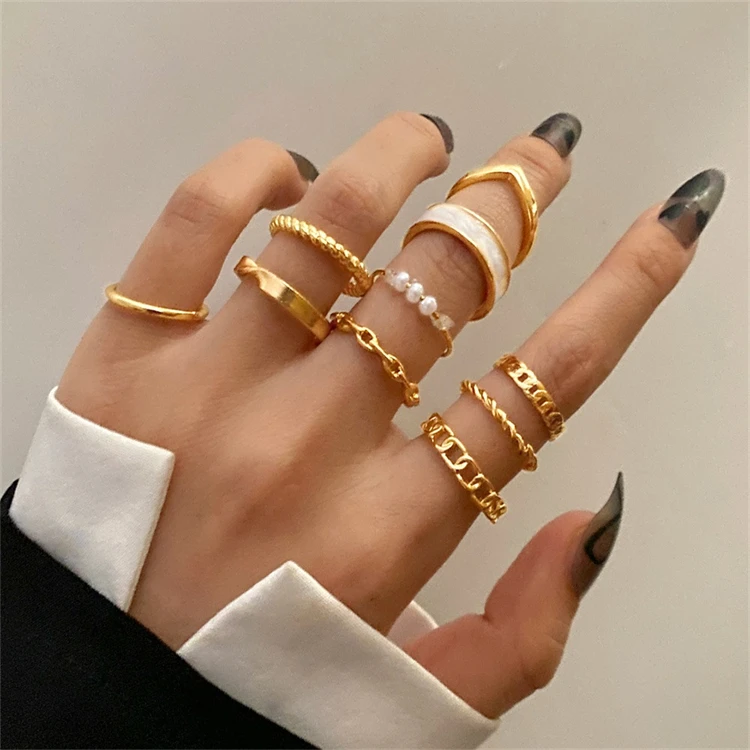 Fashion Jewelry 2023 Stacked Pearl Beaded Crystal Butterfly Rose Cuban Rings For Women