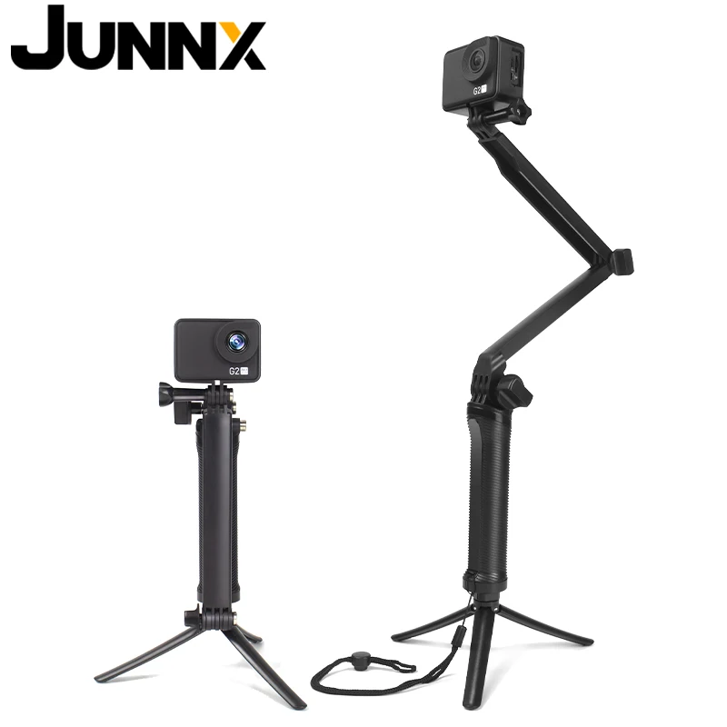 JUNNX Foldable Handheld Three-Way Grip Arm Mount Tripod Go Pro Selfie Stick for Gopro DJI OSMO Sports Camera