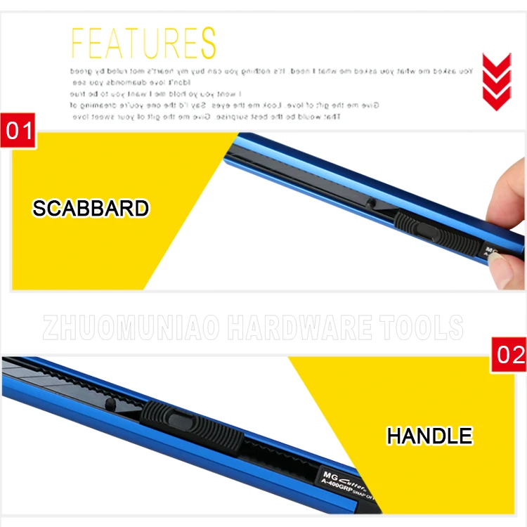 High Quality Office Pocket Knife Automatic Lock Metal Cutter Knife 9mm Blade For Daily Usage