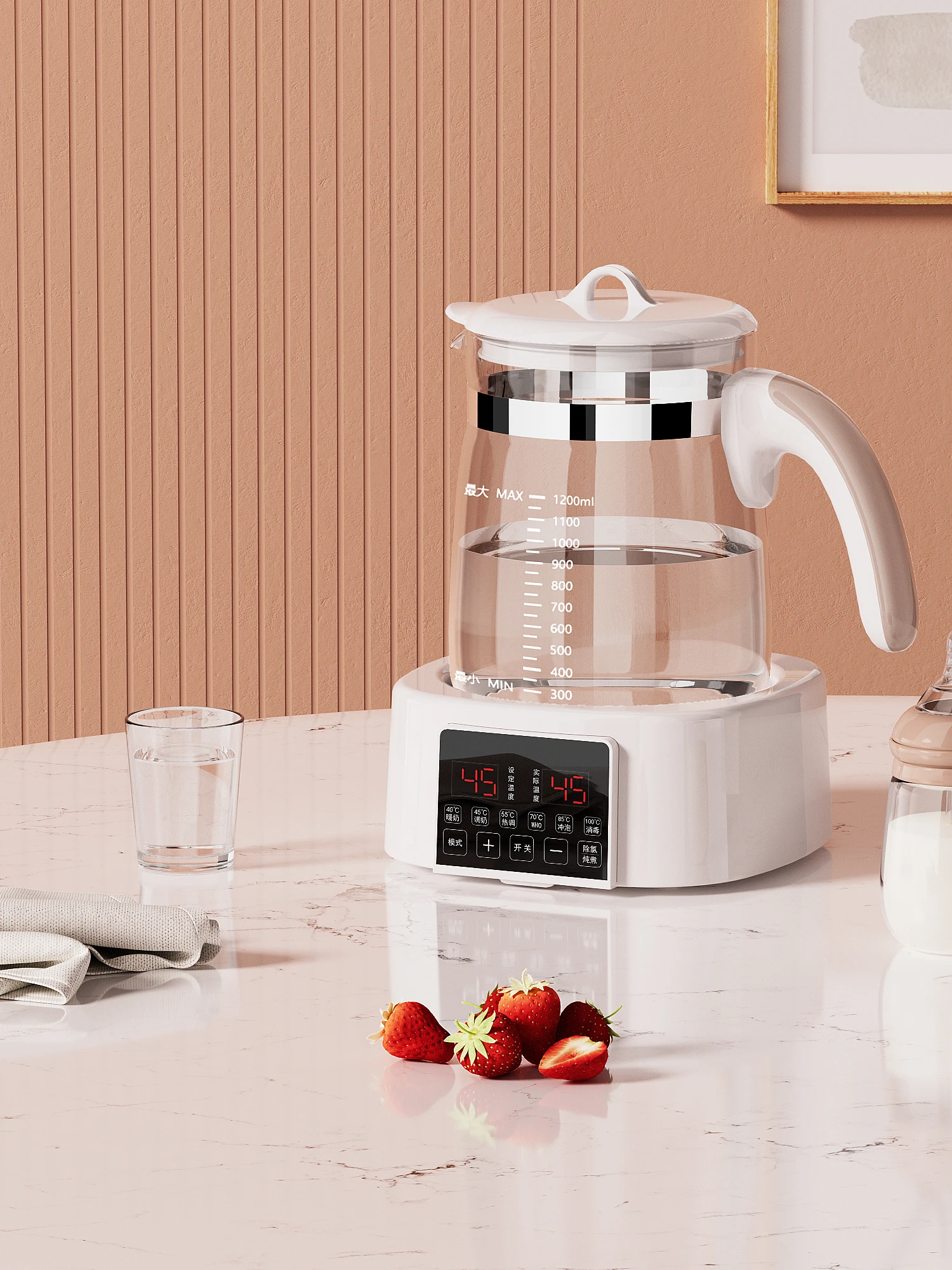 New Arrival Portable Electric Kettle LCD Display Timer Accurate Glass Milk Modulator Automatic Keep Warm Function Household