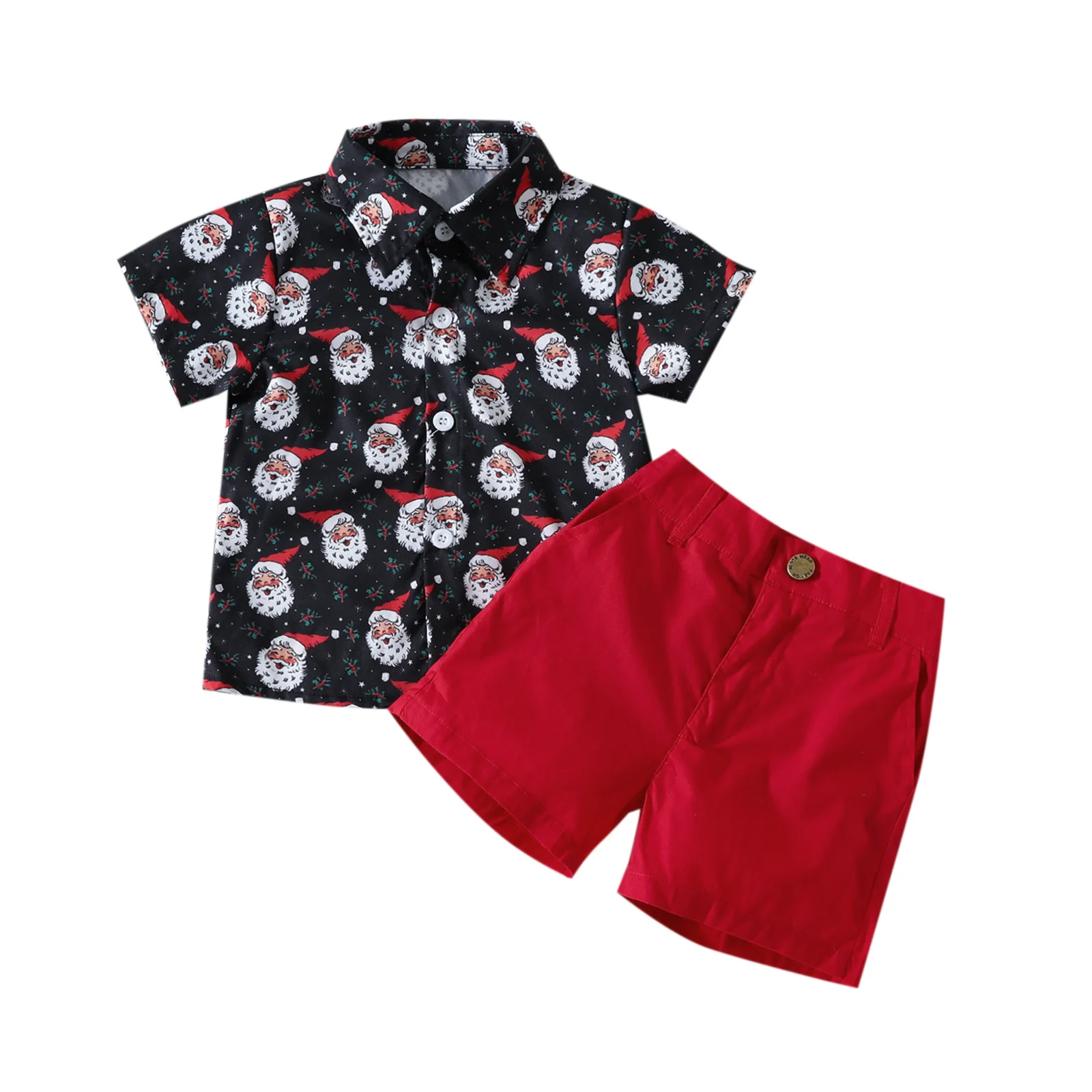 New Pattern Autumn Shorts Set Clothes Short Sleeve Short Pants Christmas Costumes Boy Shirt Suit