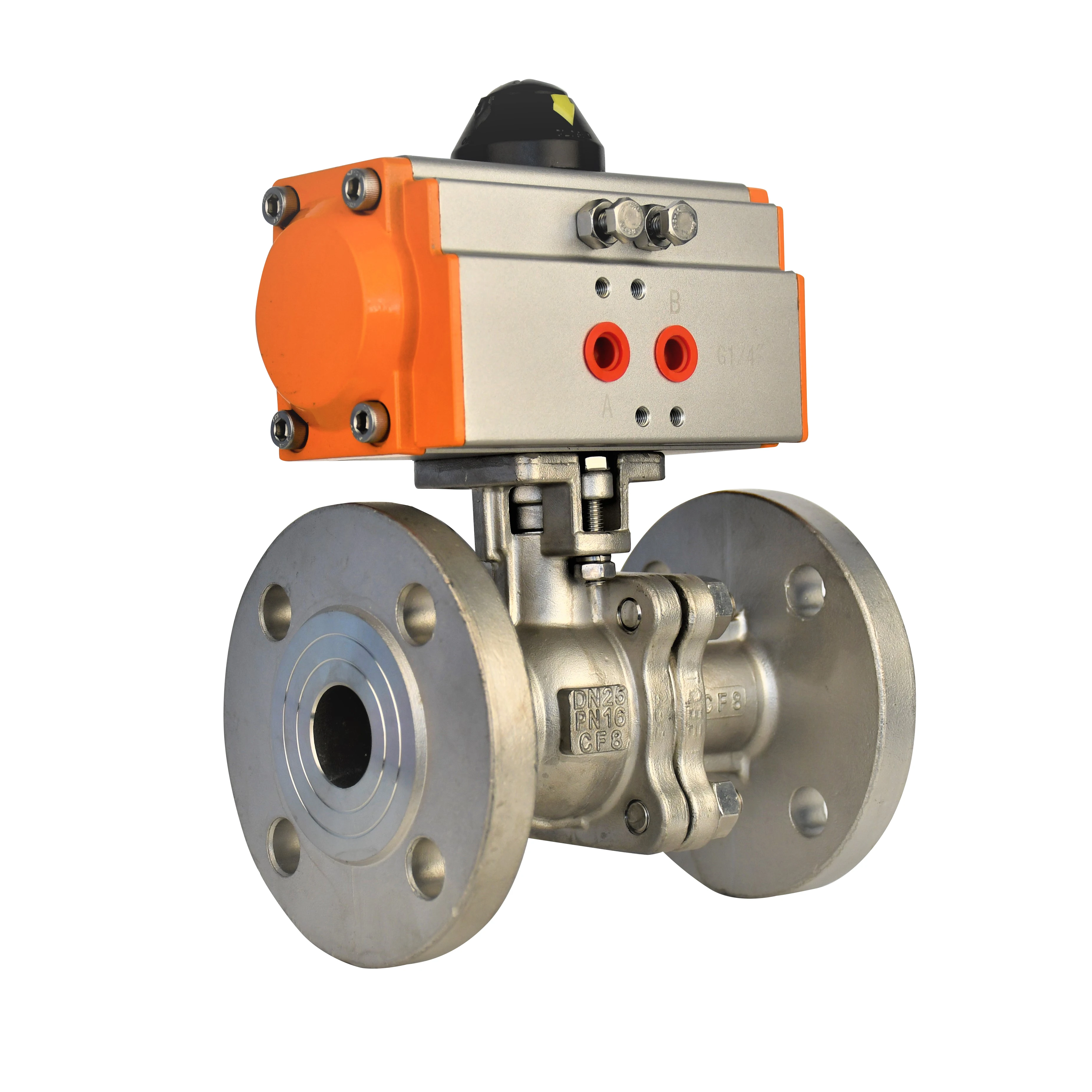 Q641F-16 Two way stainless steel pneumatic flange double acting ball valve