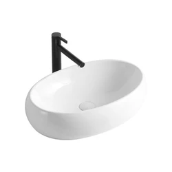 Modern Above Counter Oval Basin Ceramic Solid Surface Table Top Wash Basin Bathroom Vessel Sink