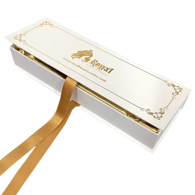 Custom Luxury Ribbon Box Single Bundle Hair Wigs Packaging Gift Boxes with Satin Inside