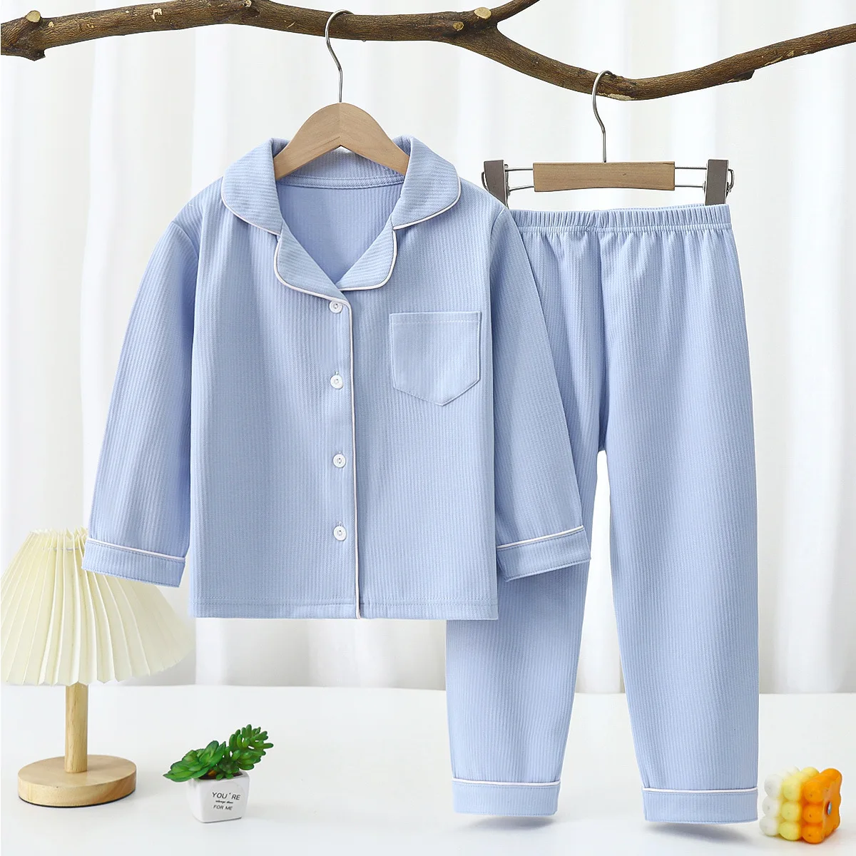 Wholesale 90-180cm Cotton Kids Pajamas 2024 Solid Color Breathable Casual Teen Girls Sleepwears Set