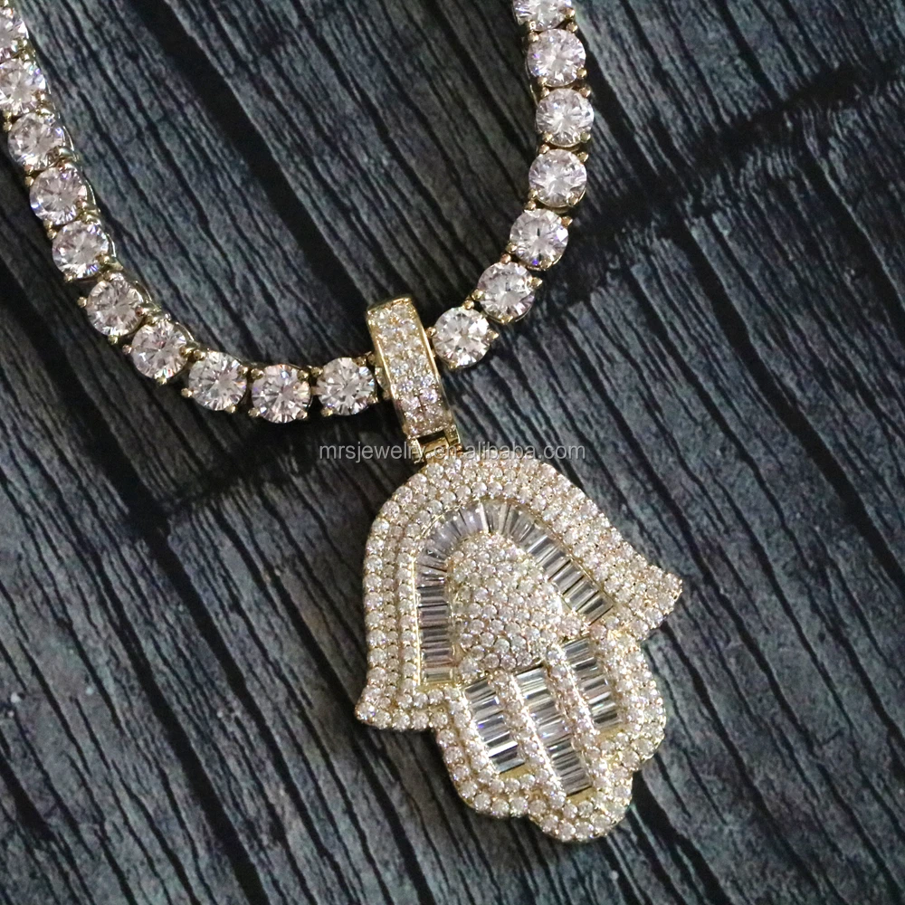 
Hip Hop Jewelry Iced Out 14k Gold Hamsa Hand Pendant 