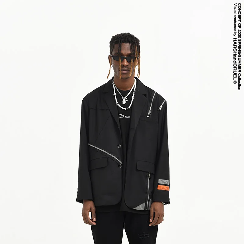 HARSH new design outwear hiphop zipper stitching printed normal custom size unisex loose casual mens suit jacket