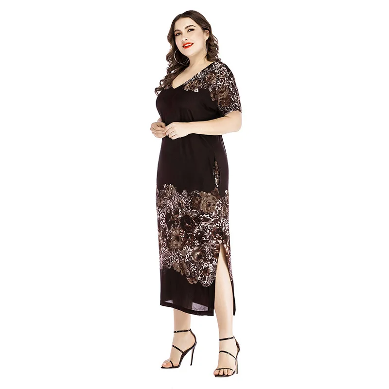 Hot selling heavyweight 6XL summer dress maxi dress dark red dress women plus size