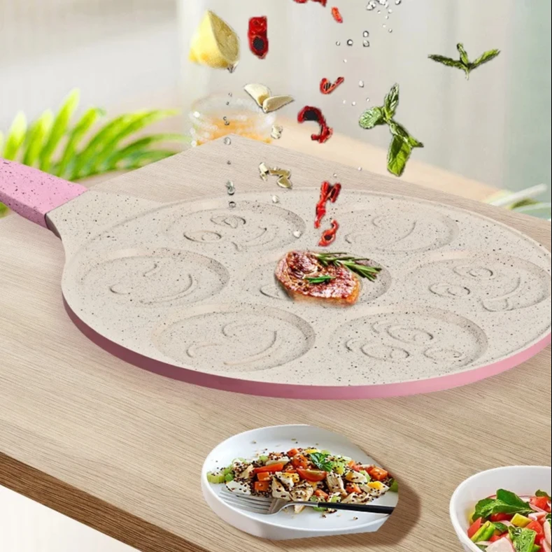 High Quality 7 Holes 27cm Smiley Face Mini Die Cast Aluminum Pancake Pan Non-stick Saute Pans