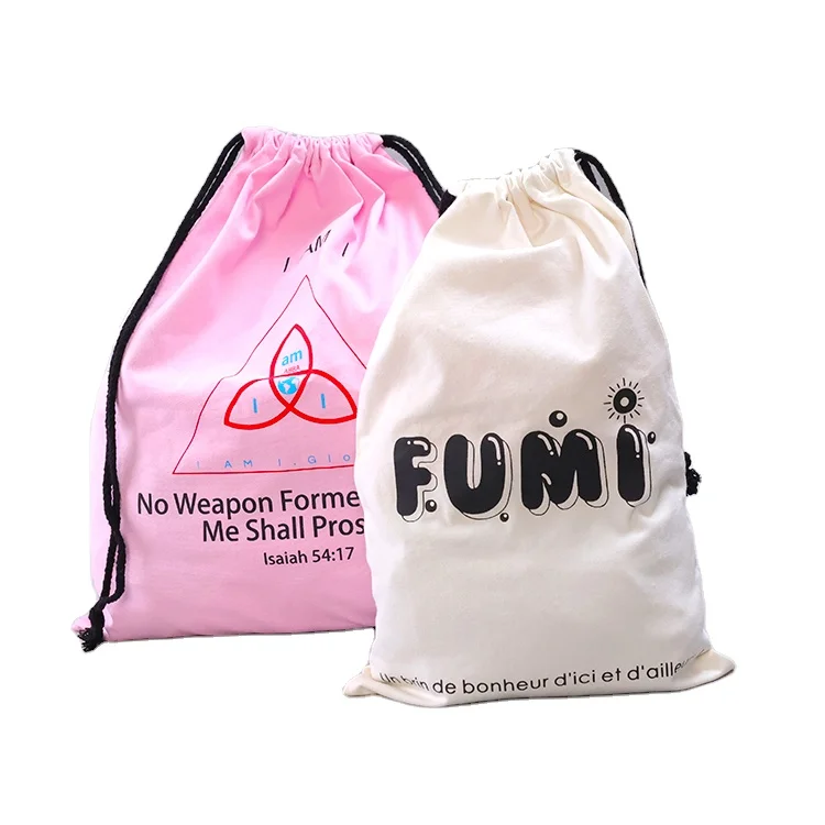 Canvas Material Christmas Drawstring Gift Bags Custom Drawstring Make Up Bag Small Canvas Travel Pouch Bag