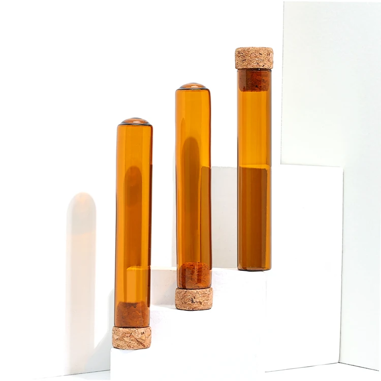 Custom 25ml sample test glass tube container smell proof bamboo stopper glass wishing vial with wooden cork