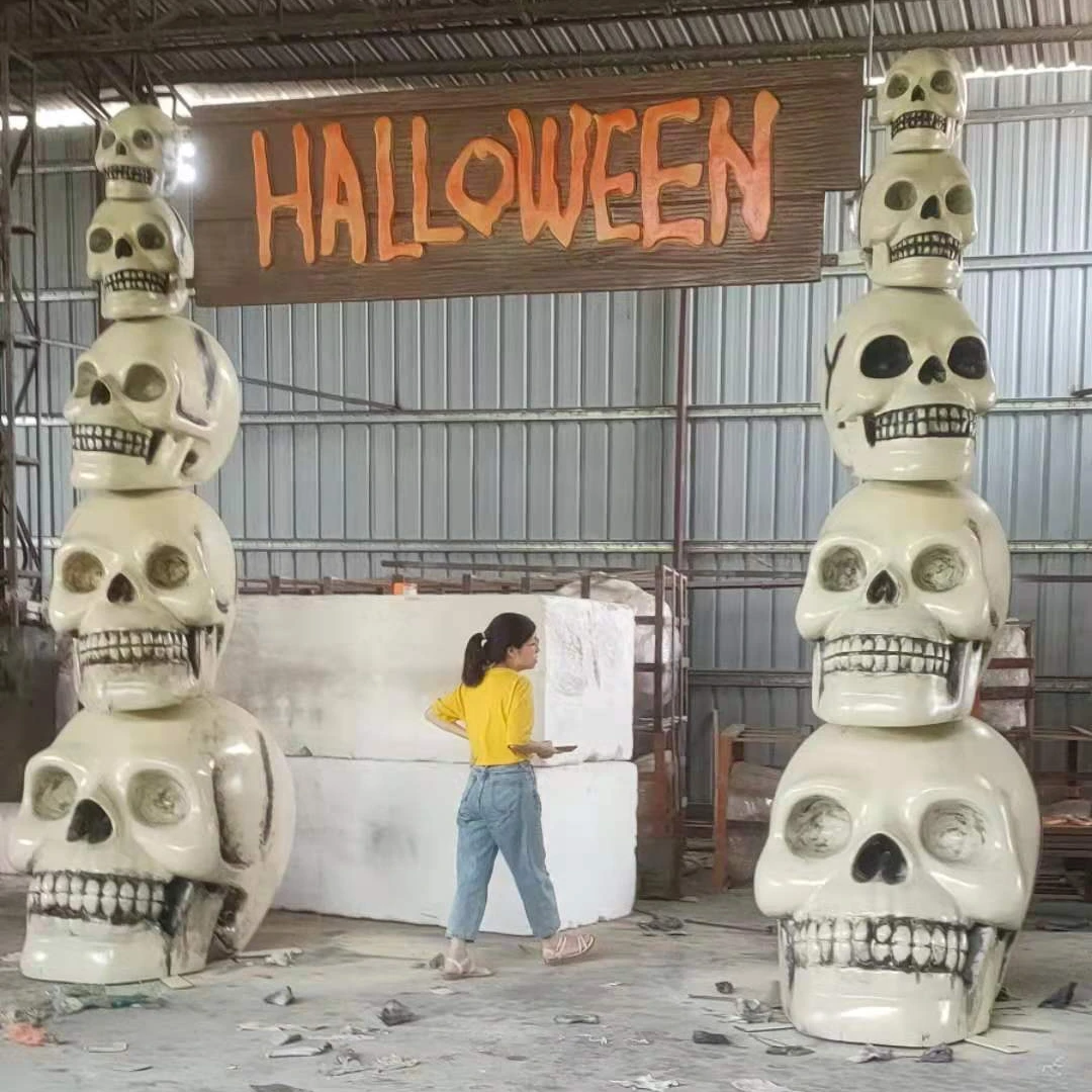 Статуя на Хэллоуин из стекловолокна заказ скульптура поделки гигантский скелет тыква реквизит игрушка аксессуары украшения для улицы